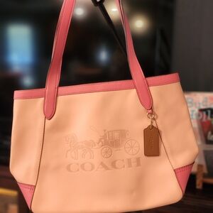 Coach Peach Leather Tote with Pink Trim